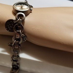 Charm Bracelet Watch Satin Silver Chain Links Coin Circles fun